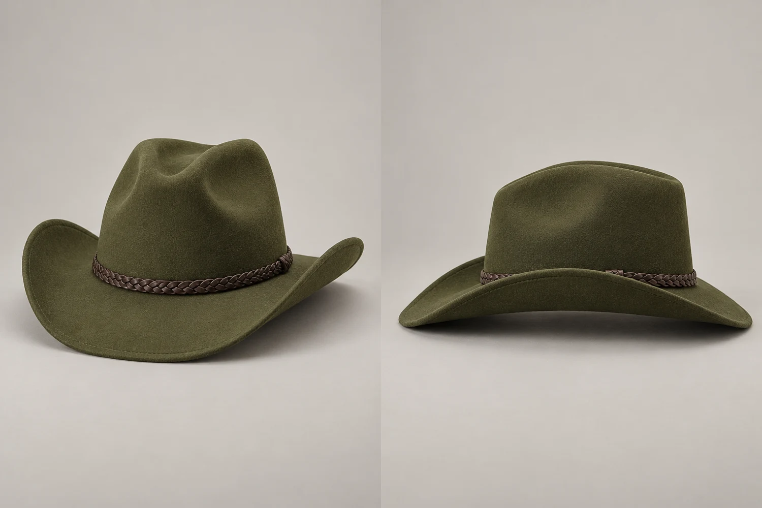 Olive Sagebrush Western Hat, front and side views