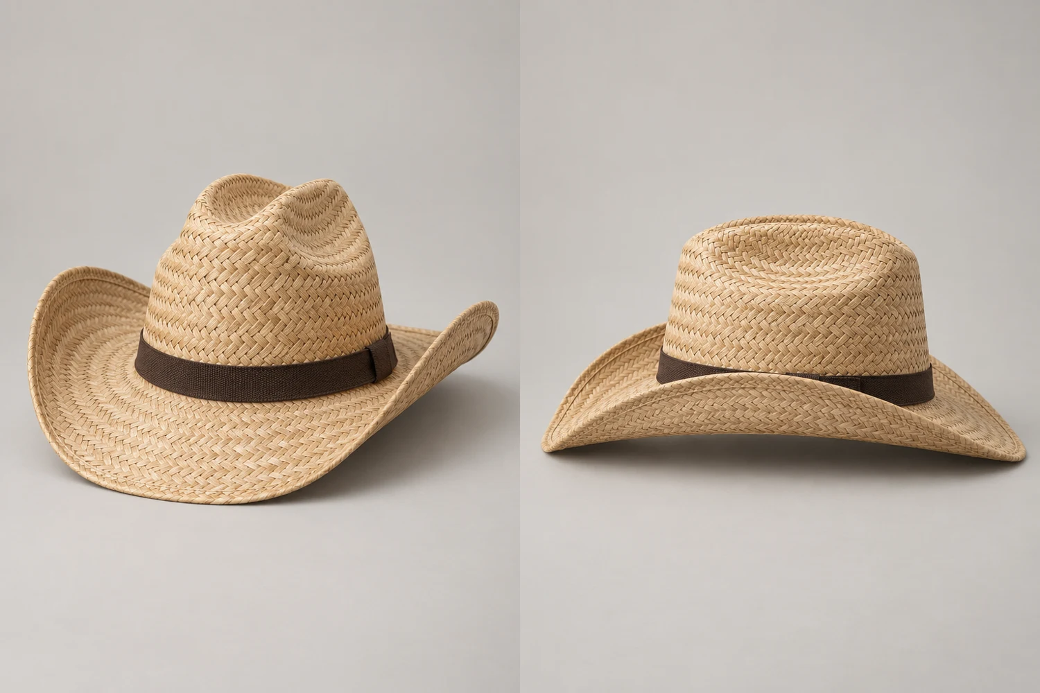 Natural Wheat Prairie Sun Straw Cowboy Hat, front and side views