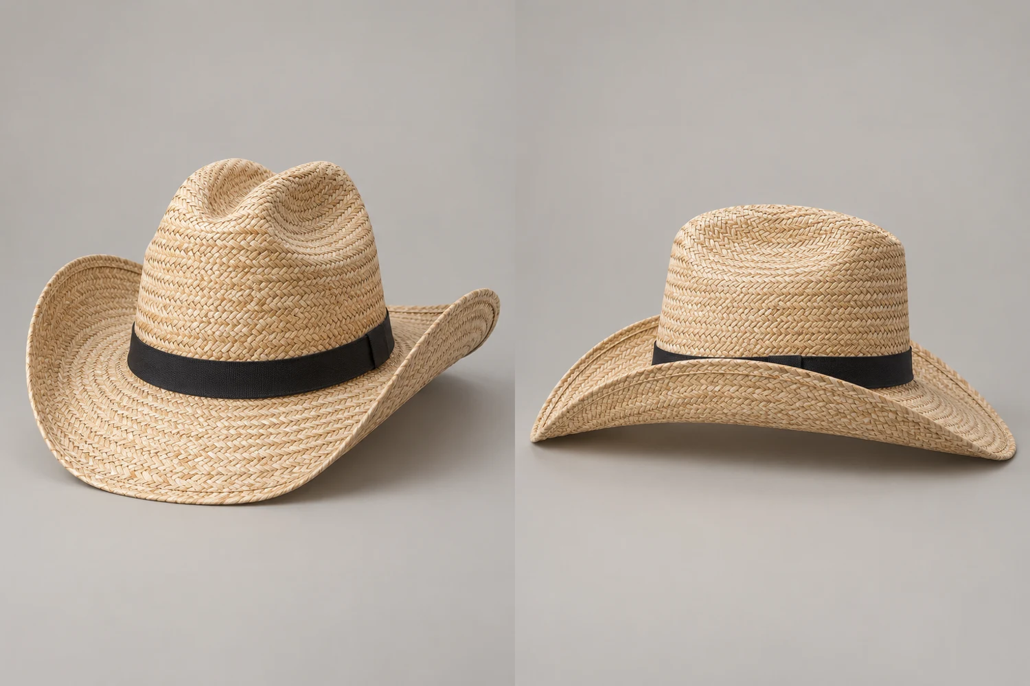 Light Wheat Ranchline Straw Cowboy Hat, front and side views