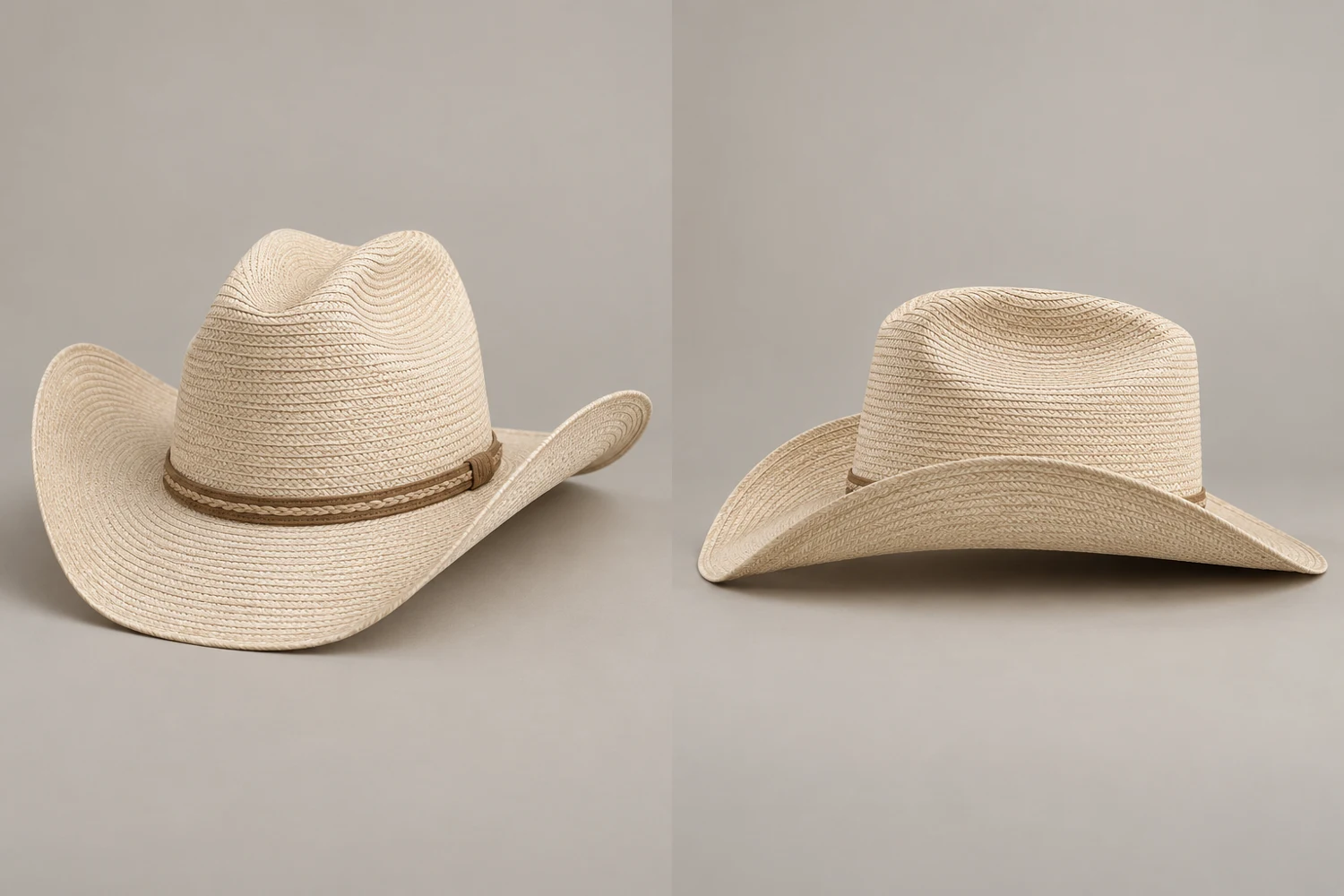 Cream Sandbar Woven Western Hat, front and side views