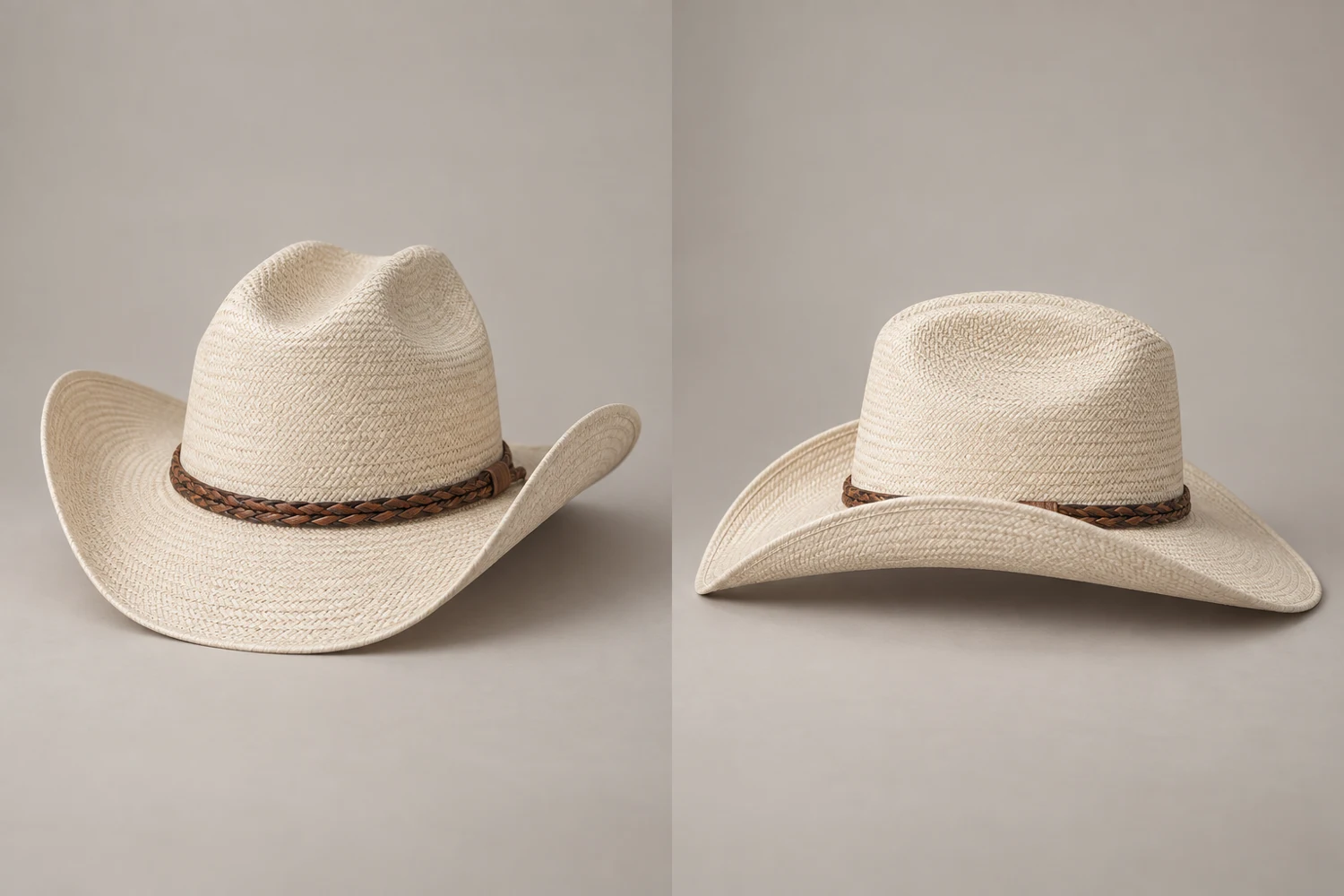 Ivory Open Range Woven Western Hat, front and side views